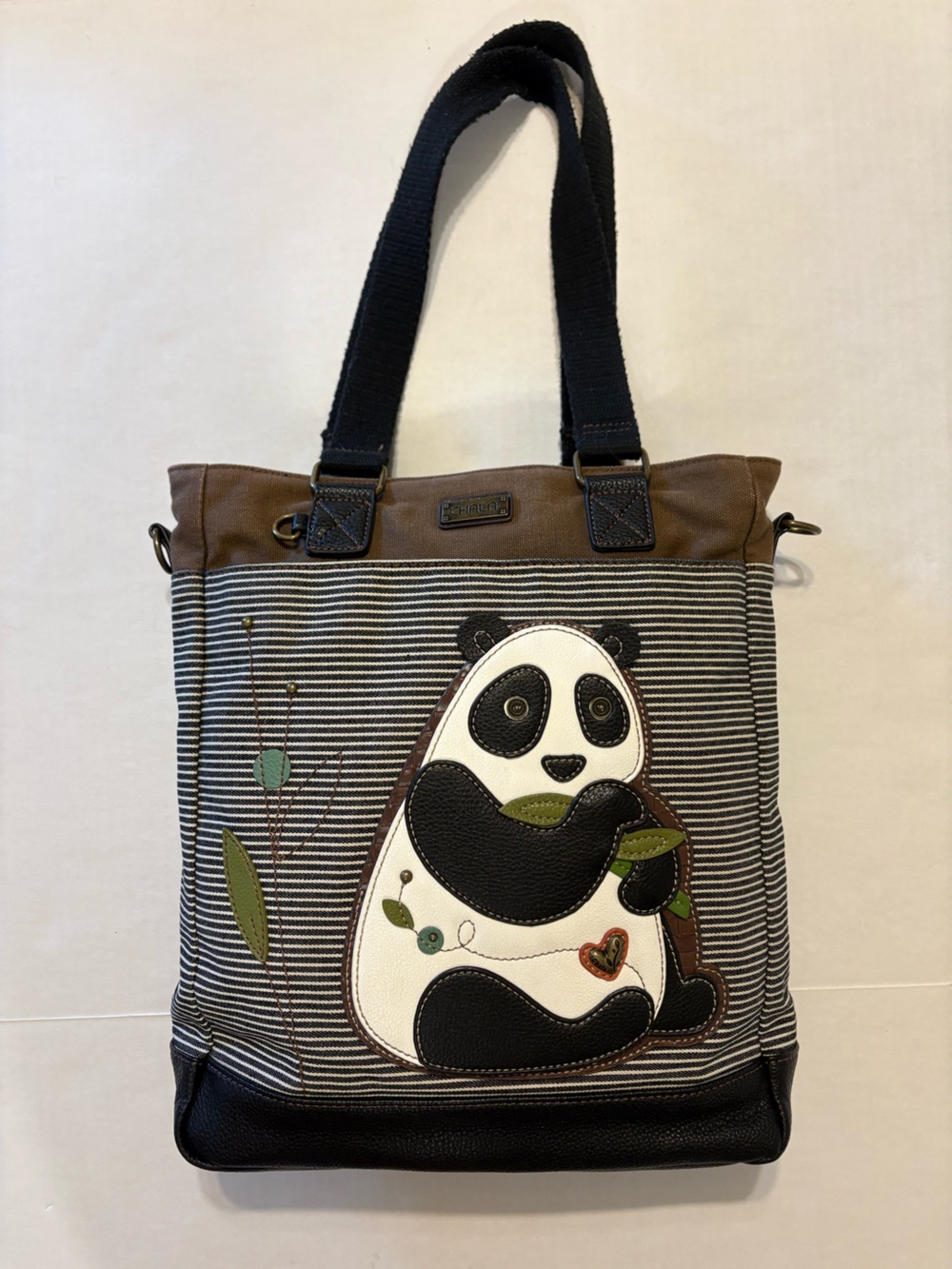 Chala Panda Appliqué Work Tote Covertable Crossbody